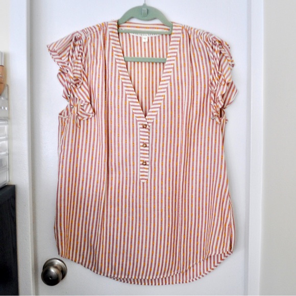 Veronica Beard Candy Stripe V-Neck Blouse - Picture 2 of 14
